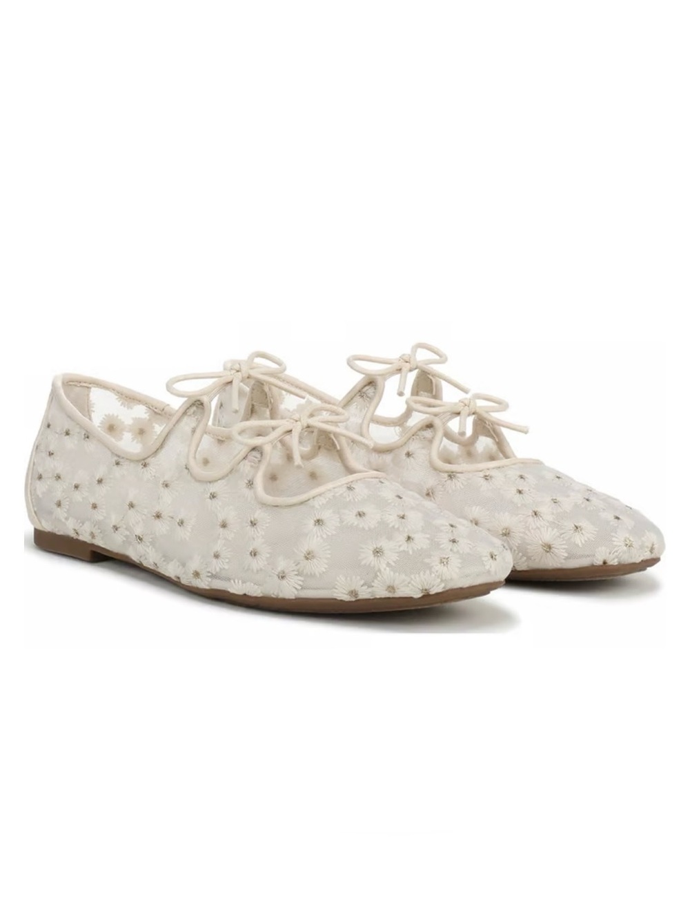 Sam & Libby Cream Floral Lace-Up Ballet Flats